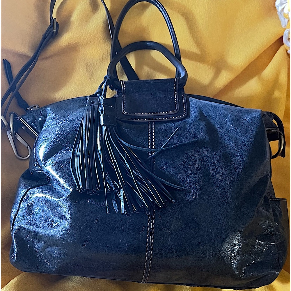 HOBO Sheila Satchel Black  Leather Tote Bag Shoulder Crossbody Purse top handle
